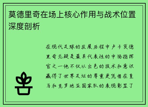 莫德里奇在场上核心作用与战术位置深度剖析 莫德里奇在场上核心作用与战术位置深度剖析